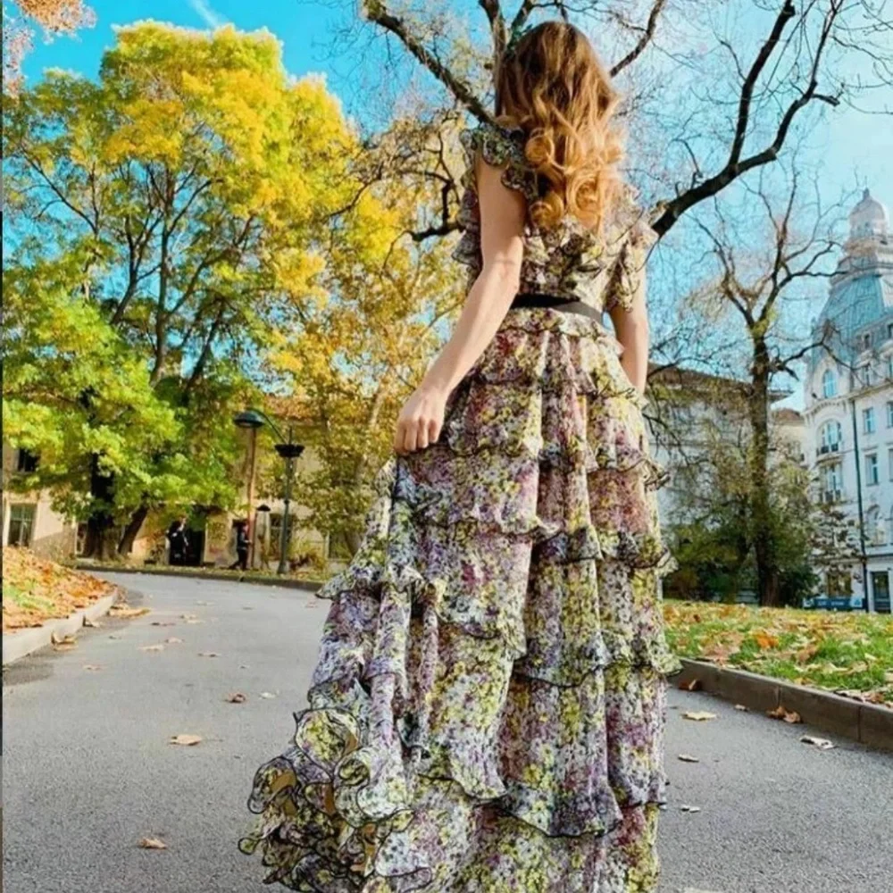 Giambattista Valli x H&M Floral Tiered Maxi Dress Women’s Size 2 New Romantic